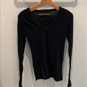 Enza Costa Cashmere Cotton cuffed V Neck Top